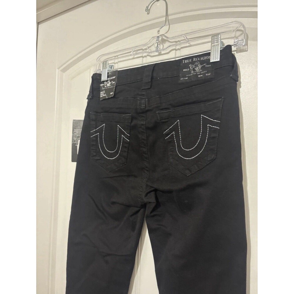 True Religion Mid Rise Skinny Black Denim Jeans Size 27 Stretch 5-Pocket Logo - Picture 4 of 8